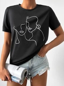 RueChic Camiseta con estampado de figura - Negro - Ver 3
