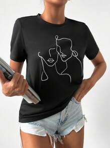 RueChic Camiseta con estampado de figura - Negro - Ver 4
