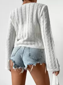 EURMUSE Tie Front Long Sleeves Hollow Out Kimono, For Summer Beach Vacation - White - View 2