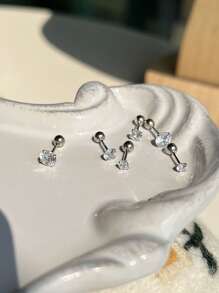 3 cặp/bộ Bông tai trang trí bằng đá Cubic Zirconia - Bạc - Xem 5