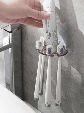 1入組多功能免打孔浴室收納簡約風塑膠牙刷儲物鉤