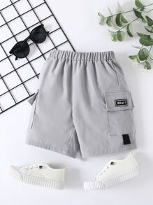 SHEIN Toddler Boys Letter Patched Detail Flap Pocket Side Shorts - Light Grey - View 1