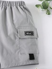 SHEIN Toddler Boys Letter Patched Detail Flap Pocket Side Shorts - Light Grey - View 3