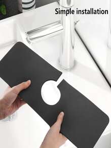 Almohadilla absorbente de grifo unicolor de 1 pieza, alfombrilla de secado de platos de agua absorbente moderna para el hogar - Negro - Ver 2