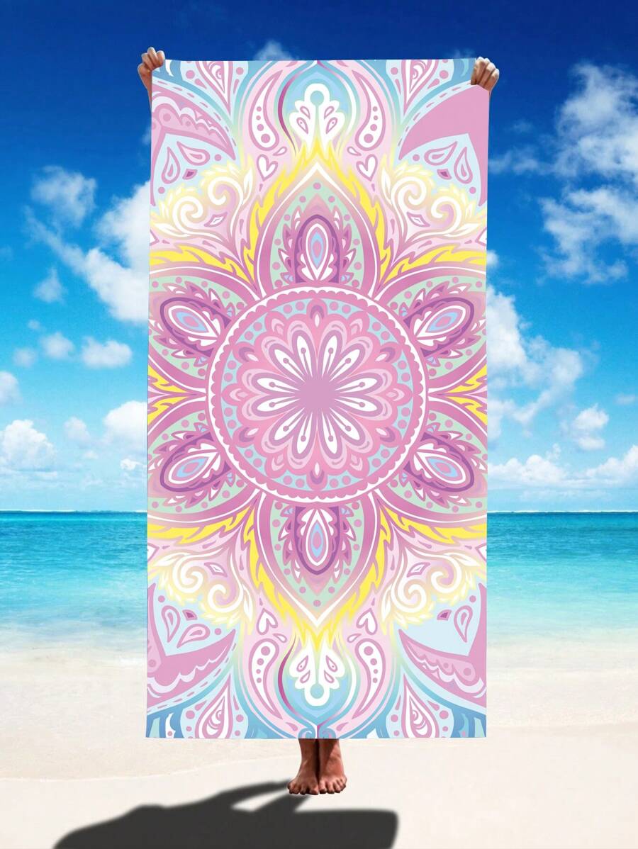 1 cái Đầy Màu Sắc Hoa Văn Mạn Đà La Khăn Đi Biển Lớn, Khăn Tắm Ngoài Trời Bằng Polyester Mềm Mại Hiện Đại - Màu tím hoa cà - Xem 1