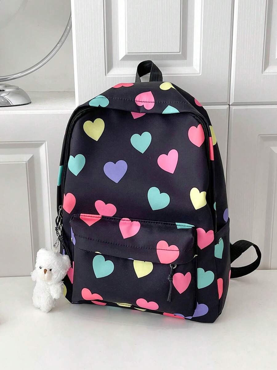 Mochila con forma de corazón con colgante para niños (ubicación de impresión aleatoria) - Negro - Ver 1