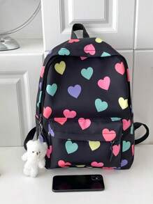 Mochila con forma de corazón con colgante para niños (ubicación de impresión aleatoria) - Negro - Ver 5