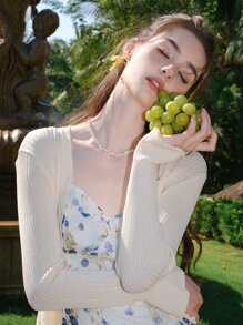 Floral Print Split Thigh Cami Dress - White - View 4