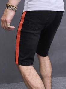 Aesthetic Post--Men Splash Ink Print Contrast Side Seam Denim Shorts - Black - View 2