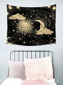 1 tấm thảm in hình mặt trời và mặt trăng, chăn treo in hình thiên hà hiện đại dùng để trang trí nhà cửa, cờ cho phòng, trang trí phòng, thảm trang trí, trang trí tường, nghệ thuật treo tường, đồ dùng trong phòng, cờ cho phòng, thảm trang trí, thảm treo tường - Nhiều màu - Xem 4