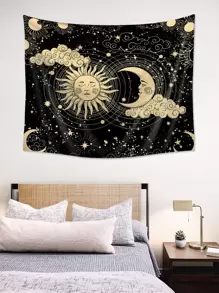 1 tấm thảm in hình mặt trời và mặt trăng, chăn treo in hình thiên hà hiện đại dùng để trang trí nhà cửa, cờ cho phòng, trang trí phòng, thảm trang trí, trang trí tường, nghệ thuật treo tường, đồ dùng trong phòng, cờ cho phòng, thảm trang trí, thảm treo tường - Nhiều màu - Xem 7