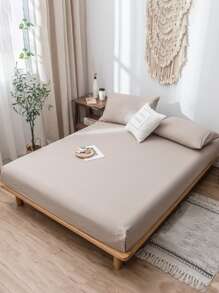 3入組/套素色床笠套裝不附帶填充物現代素色床上用品床笠套裝適用於臥室 - 卡其色 - 查看 5