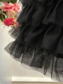Baby Ruffle Trim Mesh Hem Dress - Black - View 3