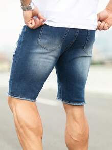 Manfinity LEGND Heren denim shorts met gescheurde ruwe afwerking Jorts effen marineblauw feest Basic