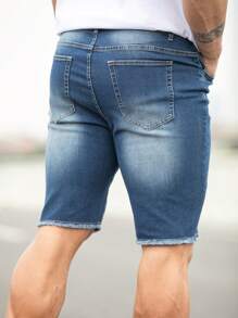 Manfinity LEGND Heren denim shorts met gescheurde ruwe afwerking Jorts effen marineblauw feest Basic