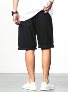 Manfinity Men Solid Bermuda Denim Shorts - Black - View 2