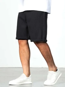 Manfinity Men Solid Bermuda Denim Shorts - Black - View 3