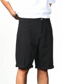 Manfinity Men Solid Bermuda Denim Shorts - Black - View 4