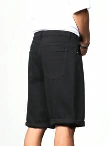 Manfinity Men Solid Bermuda Denim Shorts - Black - View 5