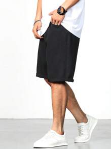 Manfinity Men Solid Bermuda Denim Shorts - Black - View 6