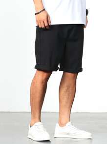 Manfinity Men Solid Bermuda Denim Shorts - Black - View 7
