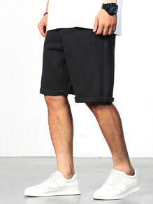 Manfinity Men Solid Bermuda Denim Shorts - Black - View 8