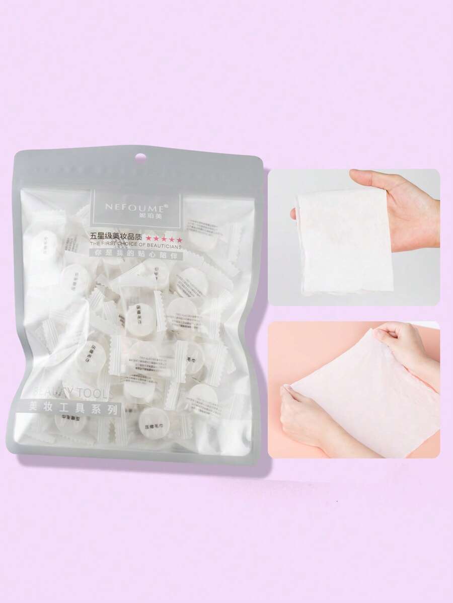 NEFOUME 50 paños de lavado de cara desechables puros portátiles, toallas secas y húmedas reutilizables, adecuados para bebés o perros, toallitas húmedas para acampar, viajes, senderismo, belleza en casa. Tamaño: Aprox. 22*22cm - Blanco - Ver 1