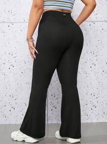 SHEIN EZwear Plus Solid Flare Leg Pants - Black - View 1
