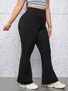 SHEIN EZwear Plus Solid Flare Leg Pants - Black - View 5