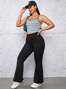 SHEIN EZwear Plus Solid Flare Leg Pants - Black - View 2