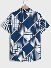 Manfinity Men Striped & Plaid Print Shirt - Blue and White - View 2
