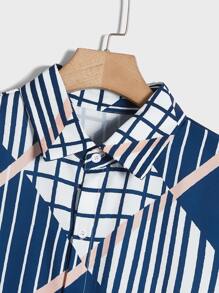 Manfinity Men Striped & Plaid Print Shirt - Blue and White - View 4