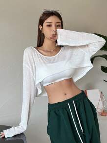 DAZY 素色落肩袖短款T恤不附吊帶上衣 - 白色 - 查看 5