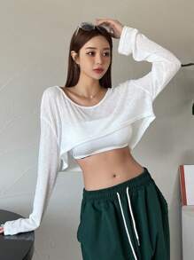 DAZY 素色落肩袖短款T恤不附吊帶上衣 - 白色 - 查看 6