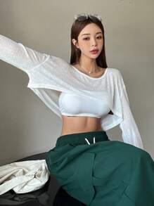 DAZY 素色落肩袖短款T恤不附吊帶上衣 - 白色 - 查看 9