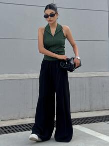 DAZY Camisetas de tirante halter unicolor - Verde Oscuro - Ver 5