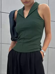 DAZY Camisetas de tirante halter unicolor - Verde Oscuro - Ver 7