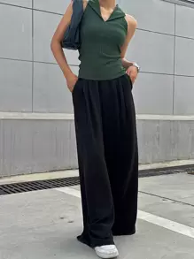 DAZY Camisetas de tirante halter unicolor - Verde Oscuro - Ver 8