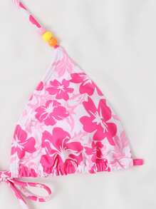 Swim Mod Summer Beach Floral Print Halter Triangle Bikini Top - Pink - View 5