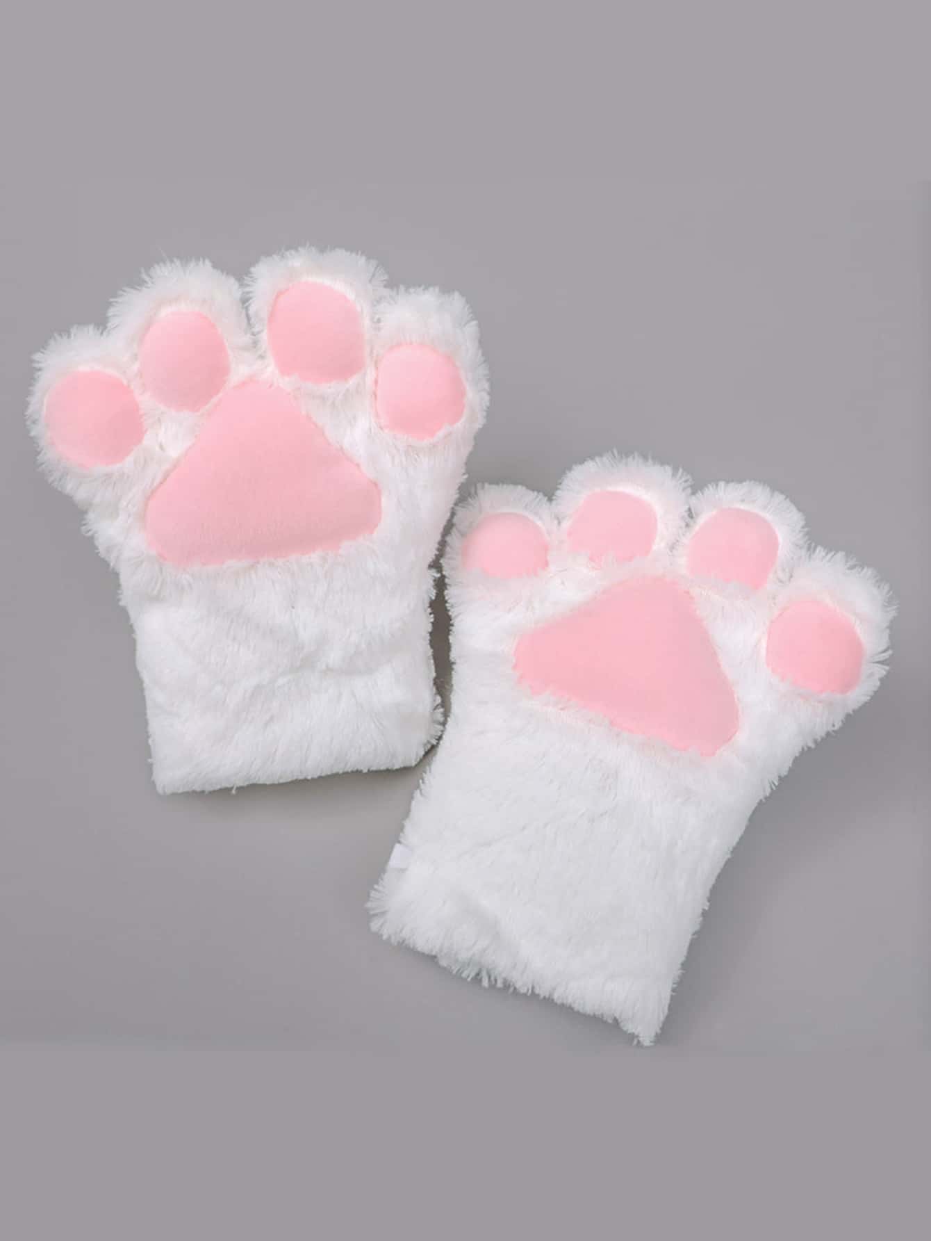 Lindos guantes peludos con diseño de garra - Blanco - Ver 1