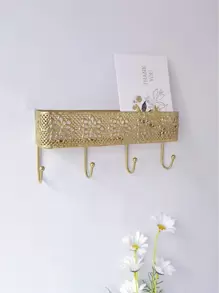 1pc Hollow Out Wall Hook, Minimalist Golden Iron Storage Holder For Household