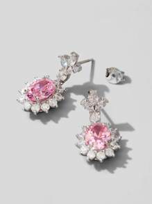 Hoa tai bông tuyết Cubic Zirconia bạc Sterling 925, Món quà trang sức tinh tế dành cho phụ nữ - Hồng - Xem 4