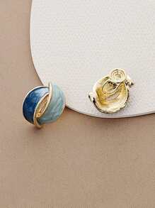 1 Đôi Bông Tai Khối Màu Cao Cấp Phong Cách Retro, Thiết Kế Kẹp, Thích Hợp Cho Bé Gái Không Xỏ Lỗ Tai - Màu xanh lam - Xem 2