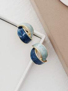 1 Đôi Bông Tai Khối Màu Cao Cấp Phong Cách Retro, Thiết Kế Kẹp, Thích Hợp Cho Bé Gái Không Xỏ Lỗ Tai - Màu xanh lam - Xem 4