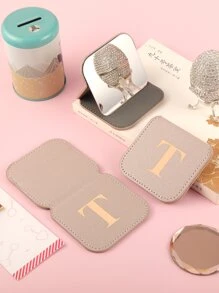 字母图案折叠化妆镜、化妆镜、袖珍小梳妆镜、客厅、卧室、浴室、家居装饰、旅行用品、婚礼、派对、生日、送给男士、妈妈、爸爸、最好的朋友、老师的礼物、新年、配饰、有趣的礼物 - 卡其色 - 查看 2