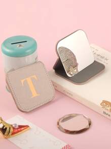 字母图案折叠化妆镜、化妆镜、袖珍小梳妆镜、客厅、卧室、浴室、家居装饰、旅行用品、婚礼、派对、生日、送给男士、妈妈、爸爸、最好的朋友、老师的礼物、新年、配饰、有趣的礼物 - 卡其色 - 查看 4