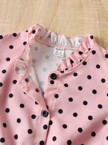 SHEIN 女孩波點圖案荷葉邊腰帶上衣和緊身褲 - 粉色 - 查看 8