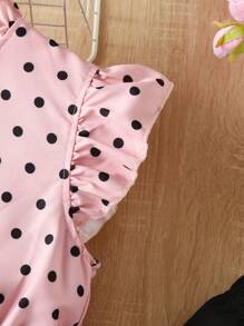 SHEIN 女孩波點圖案荷葉邊腰帶上衣和緊身褲 - 粉色 - 查看 7