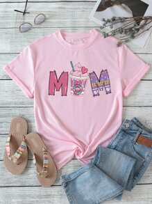 INAWLY Letter Graphic Tee - Baby Pink - View 1