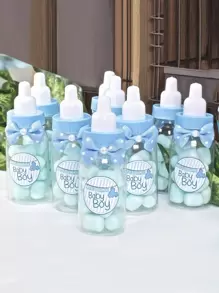 12 piezas Bote de caramelos con forma de biberón, caja de recuerdos, caja de regalo de primer cumpleaños del bebé, caja de regalo de festival, bolsas de regalo para fiestas de boda y cumpleaños, suministros para bodas y cumpleaños, decoraciones para el hogar y fiestas - Azul - Ver 2